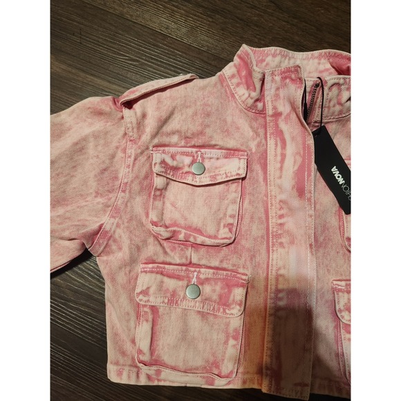 Fashion Nova Billie Cropped Jacket Womens Medium Pink Cargo Utility NWT New - Picture 5 of 10